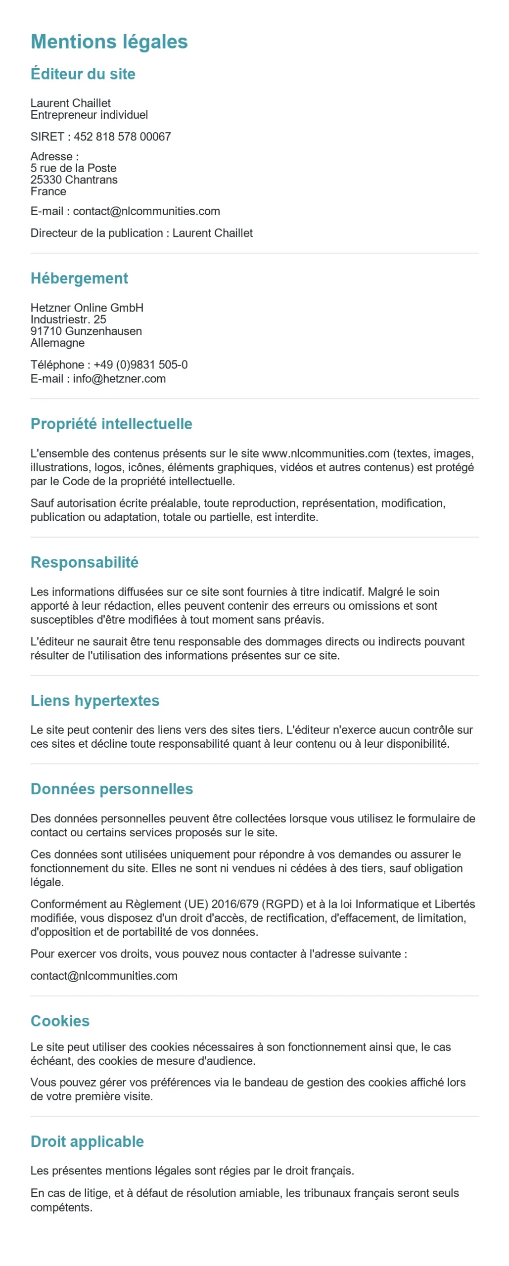 Mentions légales Cap Formation